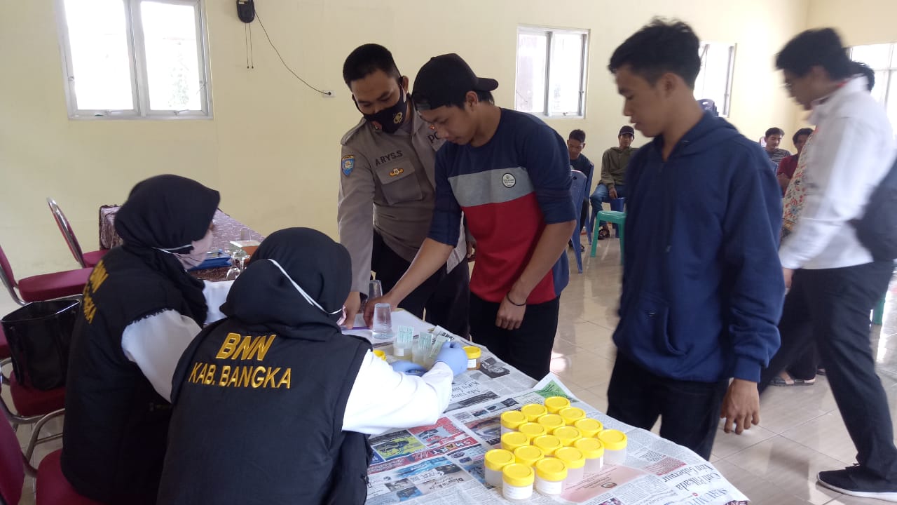 BNN BANGKA DAN PEMDES JADA BAHRIN FOKUS TANGANI NARKOBA, URINE 20 PEMUDA DI PERIKSA